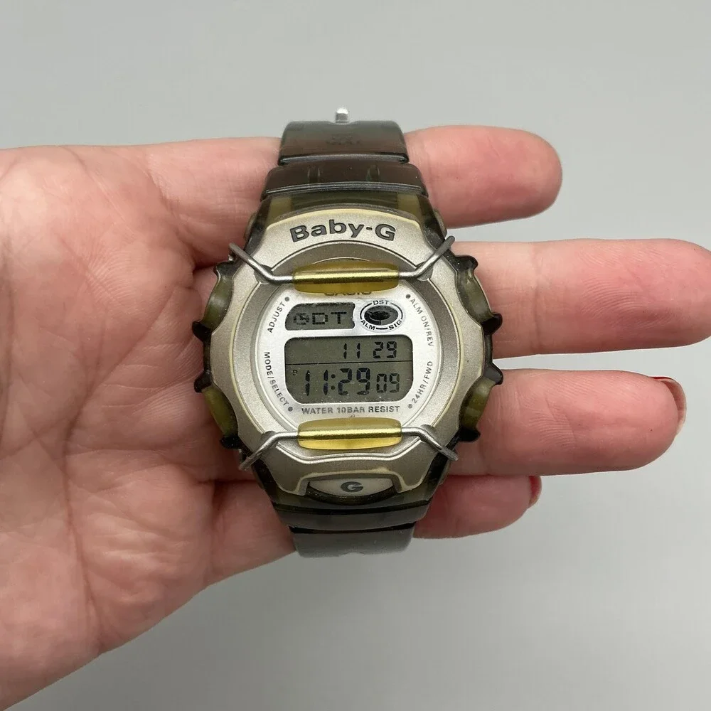 Vtg Casio Baby-G BG-460 Womens Watch 43mm Gray Green Digital New Battery